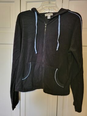 Willow Wear Women's Black Zip-Up Hoodie with Light Blue Trim